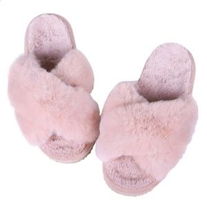 NWOT Pink Furry Platform Slippers